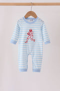 Blue Football Embroidery Stripe Romper