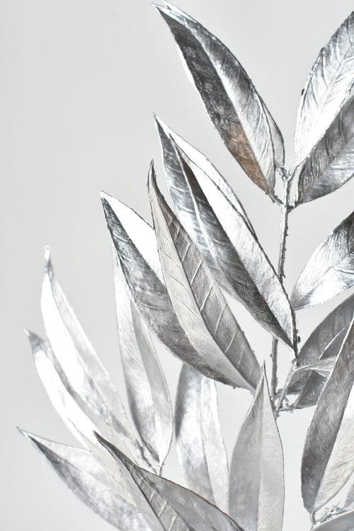 22.5" Faux Silver Metallic Bay Leaf Stem