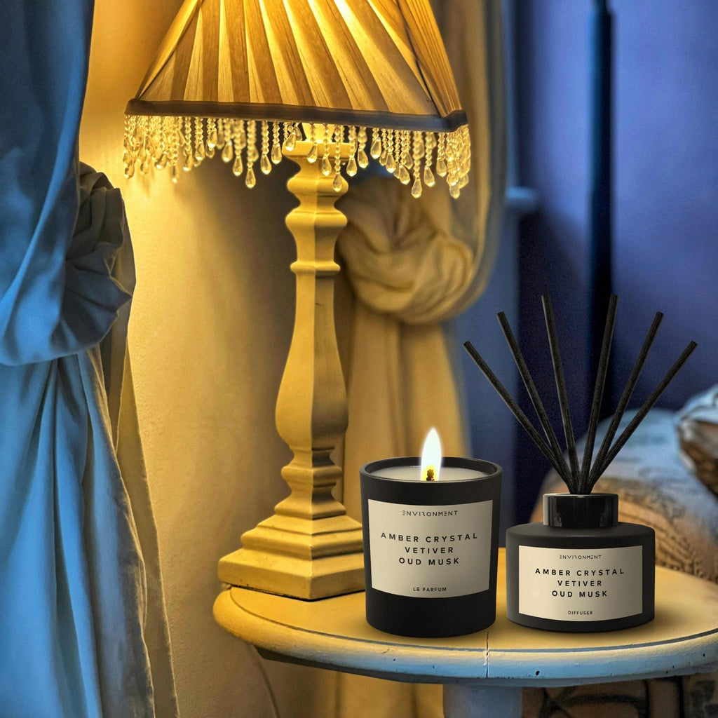 8oz Amber Crystal | Vetiver | Oud Musk Candle with Lid and Box (Inspired by Baccarat Rouge 540®)