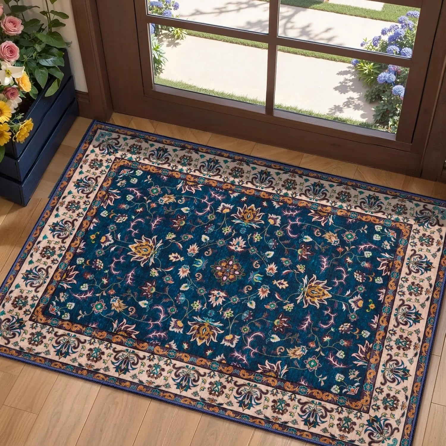 Vintage Persian Style Doormat Soft Non-Slip Mat Indoor Outdoor Decor Entryway Rug Floral Geometric Pattern Welcome Carpet