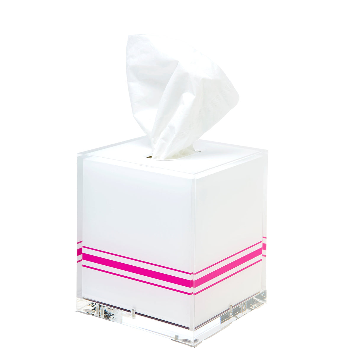 White Acrylic Tissue Box With Pink Piping