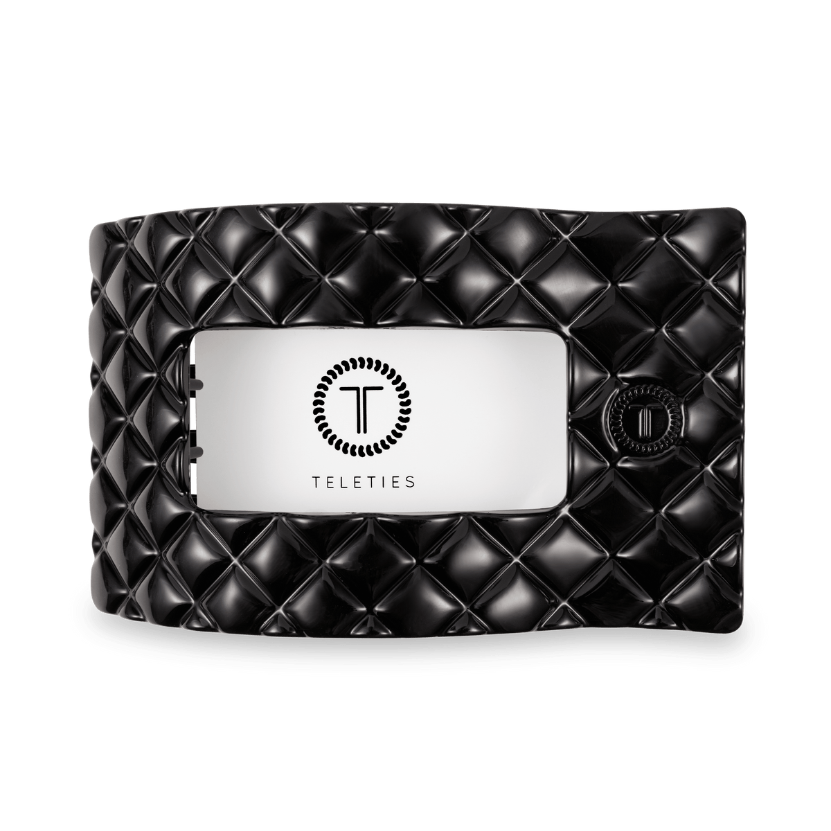 Jet Black Quilted Large Flat Rectangle Hair Clip